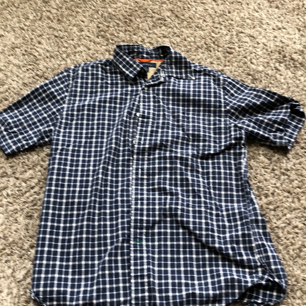 Blue plaid short sleeve button down